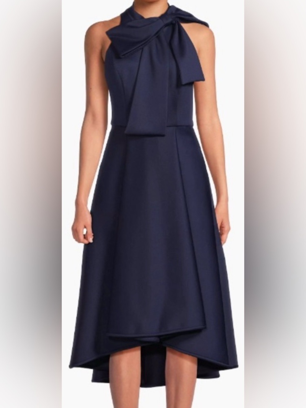 Black Halo Navy Sleeveless High-Low Dress with Neck Tie